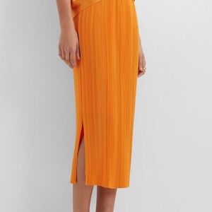 CLUB MONACO Orange Accordion Micro Pleated Skirt Size Small S Midi